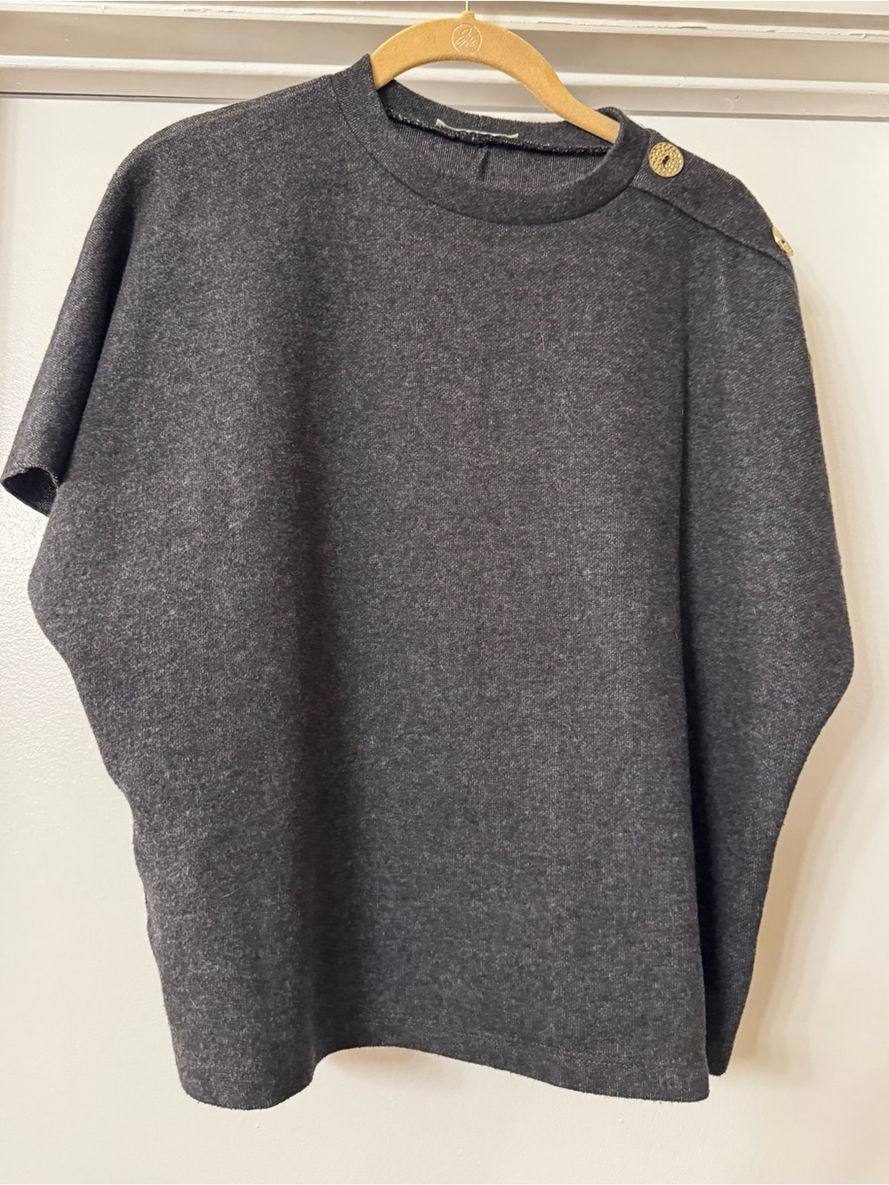 Zara Charcoal Crewneck Knit Top with Shoulder Buttons